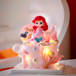 21款在逃公主系列美人鱼公主蛋糕装饰摆件卡通婚纱人鱼爱丽儿插件