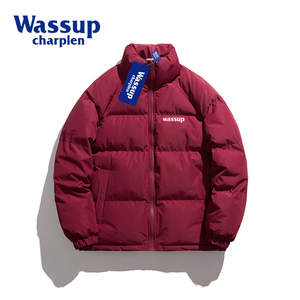 WASSUP国风潮牌红色羽绒棉服男女冬季美拉德外套立领情侣防水棉衣