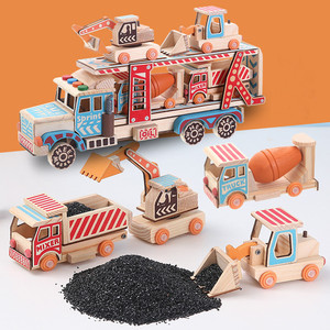 木质双层运载车模型木制工程汽车送小男孩儿童木头车玩具车模摆件