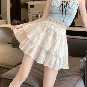 白色蓬蓬蛋糕裙半身裙女夏季新款性感辣妹小个子高腰显瘦a字短裙