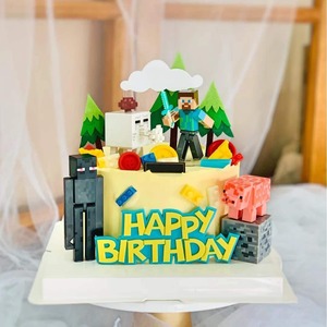 我的世界儿童生日蛋糕装饰积木方块人情景蛋糕摆件 布置用品公仔