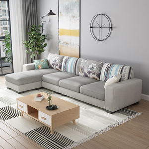 现代北欧科技布艺沙发小户型整装简约直排三、四人位松木家具组合