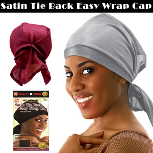 非洲包头巾 黑人帽子 包头帽 黑色Satin Tie Back Easy Wrap Cap