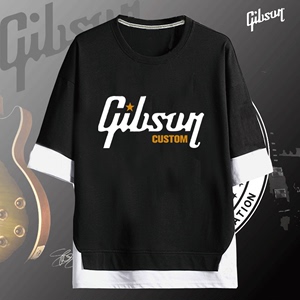 美国Gibson吉普森吉他大G摇滚乐队音乐爱好者男女T恤衫短袖假两件