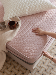 全棉绗缝夹棉加厚爱心床笠单件 防滑床罩保护套纯棉床垫防尘罩子