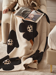 A类母婴级设计师太阳花针织毯 沙发休闲毯半边绒办公室午睡空调毯
