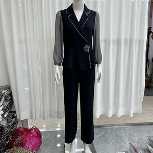 元吉服饰24A-10时尚纱袖西装两件套装女式夏新款韩版修身气质套裤