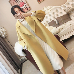 全新双面羊绒大衣女宽松柠檬黄,尺码L[（148斤到168斤）