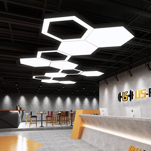 led六边形蜂巢造型灯健身房网咖办公室吊灯菱形六角形工业风灯具