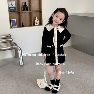 韩国版2023秋冬新款女童小香风洋气翻领针织连衣裙儿童气质毛线裙
