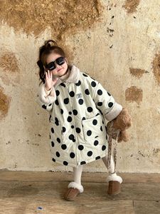 韩国版2023冬款女童时髦波点加绒棉服外套女宝宝洋气中长款棉衣潮