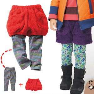 日本童装女童加绒打底裤羊羔绒宝宝短裤 秋冬新款两件套儿童裤子