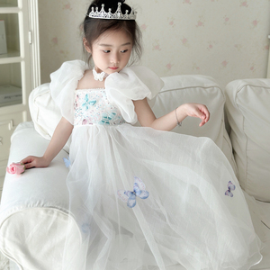女童花童礼服白色仙女裙女宝泡泡袖连衣裙六一公主裙花仙子生日裙