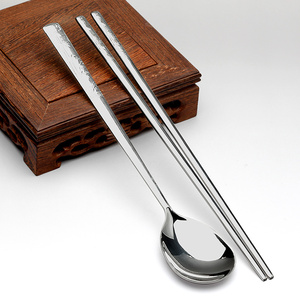 银餐具999纯银筷子银勺子餐具套装韩式扁型家用食用雪花银筷银勺
