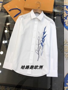 Hermes/爱马仕男士春秋商务休闲衬衫印花logo花卉纯色长袖衬衣