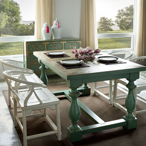 摆设asianart欧式实木美式小户型折叠餐桌椅组合长方形家用可伸缩