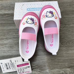 现货日本进口宝宝松紧带一脚蹬幼儿园鞋 女童室内帆布鞋 透气童鞋