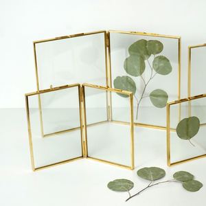 欧式复古黄铜玻璃相框艺术品相架植物标本夹羽毛照片双面展示架