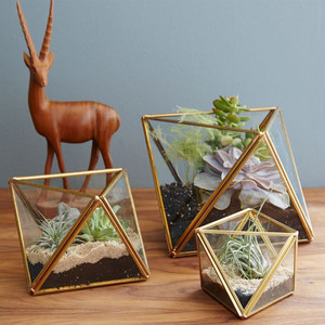 欧式黄铜几何菱形玻璃花房多肉植物DIY微景观温室花器装饰摆件
