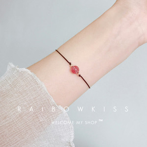 馨米娅原创设计春夏简约森系草莓晶手链编织手绳粉水晶红绳手环女