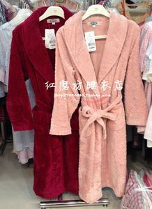 美标女士睡袍秋冬新款68081珊瑚绒睡衣浴袍纯色保暖家居服