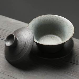 苏氏陶瓷SUSHI CERAMICS整套茶具粗陶黑炭沙功夫茶杯子茶具套装带