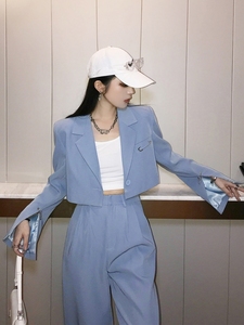 丽哥潮牌2021新款韩版短款西装套装女时尚休闲裤…
