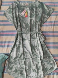 都市丽人COSMO LADY女式睡衣家居服短袖睡裙，绿色叶子