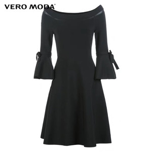 Vero Moda一字领喇叭袖A摆针织连衣裙，几乎全新，只穿