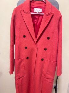 W.达点韩版桔红色高端气质双面羊绒大衣女中长款赫本风羊毛呢外