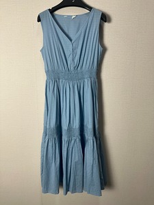 片断纯棉收腰连衣裙，蓝色尺码S M，紫色尺码M