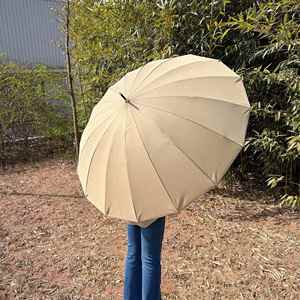 竹柄素色伞 16骨成人抗风雨伞 男士女士直杆弯柄伞 纤维伞骨