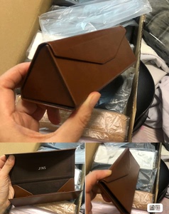 日本jins眼镜盒折叠三角方便携带男女通用 无眼镜布