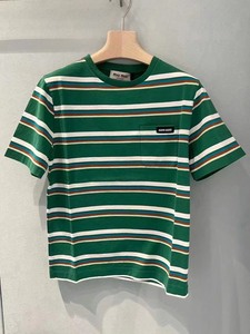 Miumiu 秀款 绿色条纹短袖T恤 叠穿都可 很好看