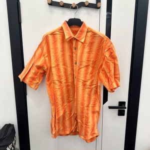 宽松大码橙色格子长袖衬衫男女同款设计感上衣纯棉，均码，特价包