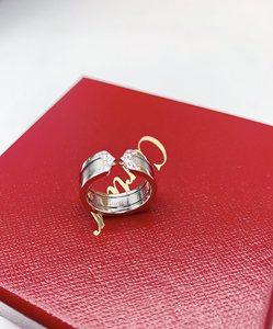 【95新】Cartier卡地亚Logo天使之吻18k白金双C钻石女士戒指指环