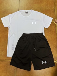 安德玛速干短袖T恤短裤男夏季针孔排汗健身体闲跑步运动套装