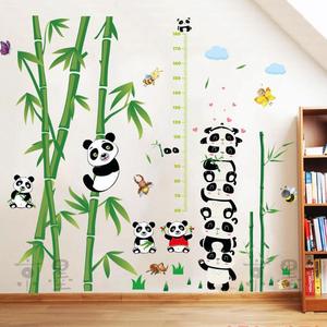 卡通熊猫竹子儿童身高墙贴宝宝量身高装饰画测身高贴纸测量尺表