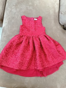 HM品牌 120码儿童红色立体浮雕印花气质蓬蓬礼服公主连衣裙