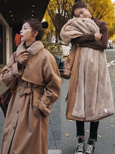 韩系中长款工装派克棉衣女2022冬季新款收腰棉服，加绒加厚。
