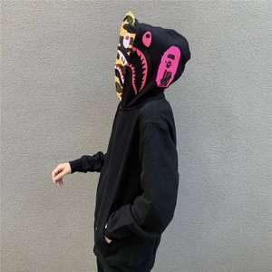 BAPE SHARK虎格鲨鱼潮牌双帽粉紫迷彩男女情侣 外套开