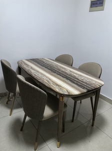 健威家具:天然大理石1600*850*750餐桌+餐椅磨砂真