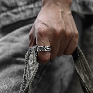 #戒指指环 出一款925银四大凶兽饕餮神兽戒指男霸气复古纯银