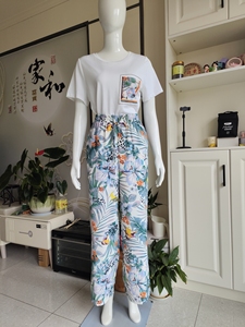 佳人苑夏装两件套J02T022花卉L号，上衣衣长57厘米，面