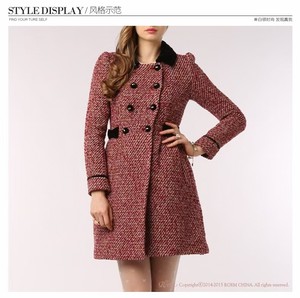 特价ROEM韩国品牌罗燕正品秋冬女装双排扣羊毛毛呢大衣暗红色