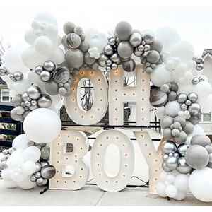 店庆开业马卡龙灰白银色乳胶气球套装 生日装饰玛瑙拱门气球链组