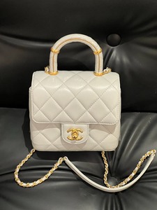 99新 Chanel 23S 手柄方盒子 链条包 淡蓝色 金