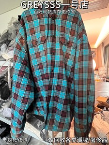 Balenciaga 巴黎世家蓝色法兰绒格子棉服衬衫