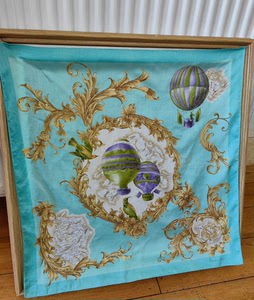 Dior迪奥方巾，绿鹦鹉，热气球+地图，蒂芙尼蓝丝巾画