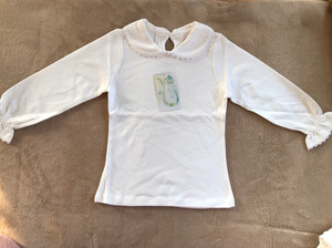 女宝宝娃娃领纯白色纯棉打底衫长袖T恤4T三件，衣长41厘米